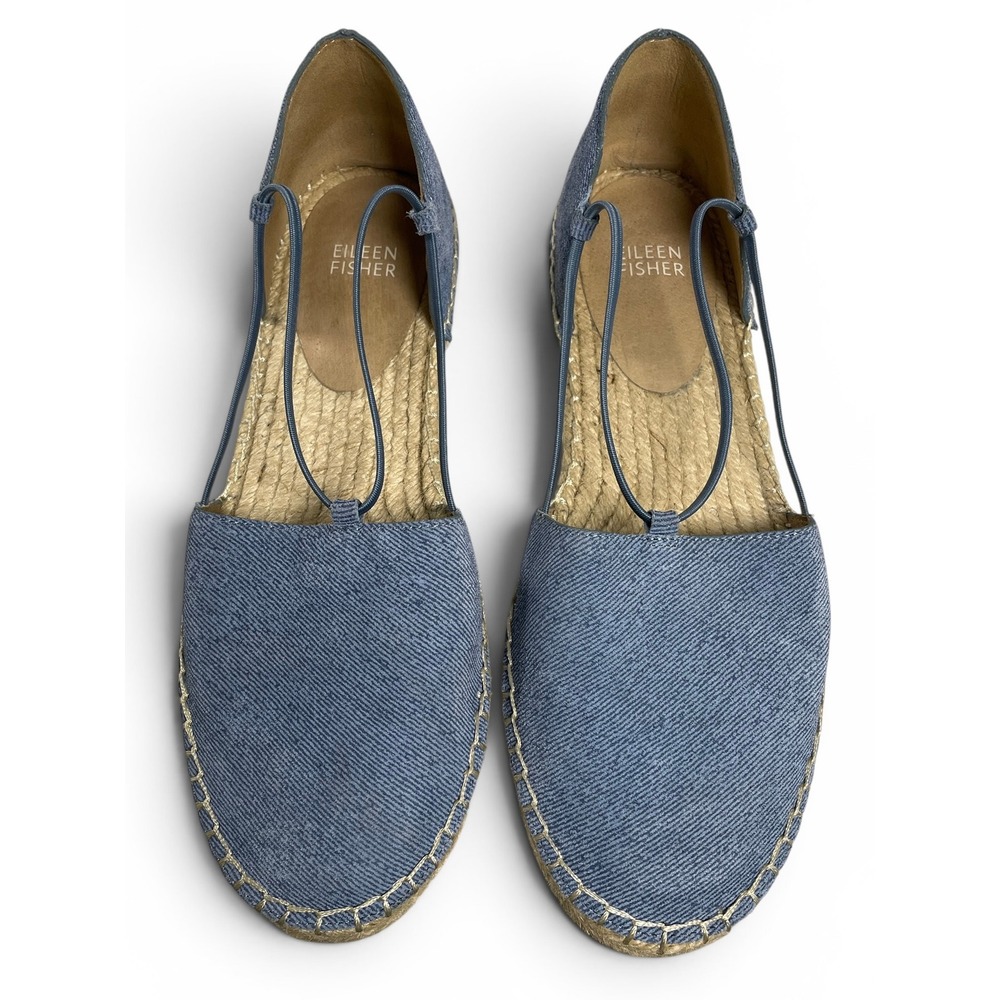 Eileen Fisher Lee Espadrille Flats Women's 8 Blue Denim Printed Leather‎ Boho